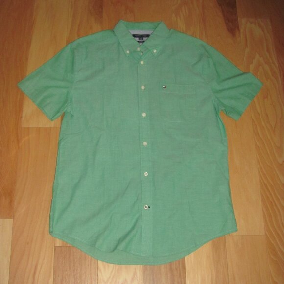 Tommy Hilfiger Men's Green Wainwright Short Sleeve Custom Shirt. Size Medium NWT - Picture 1 of 9